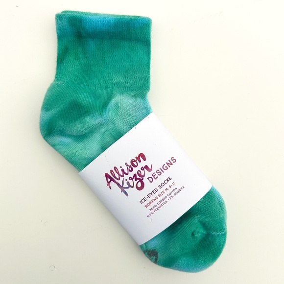 Teal Ice Dye Ankle Socks Caribbean Blue Green Tie Dye Mid Crew Hand Dyed Socks - Picture 3 of 4